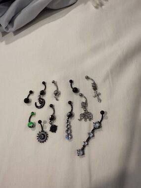 Assorted Black & Silver Belly Rings Set